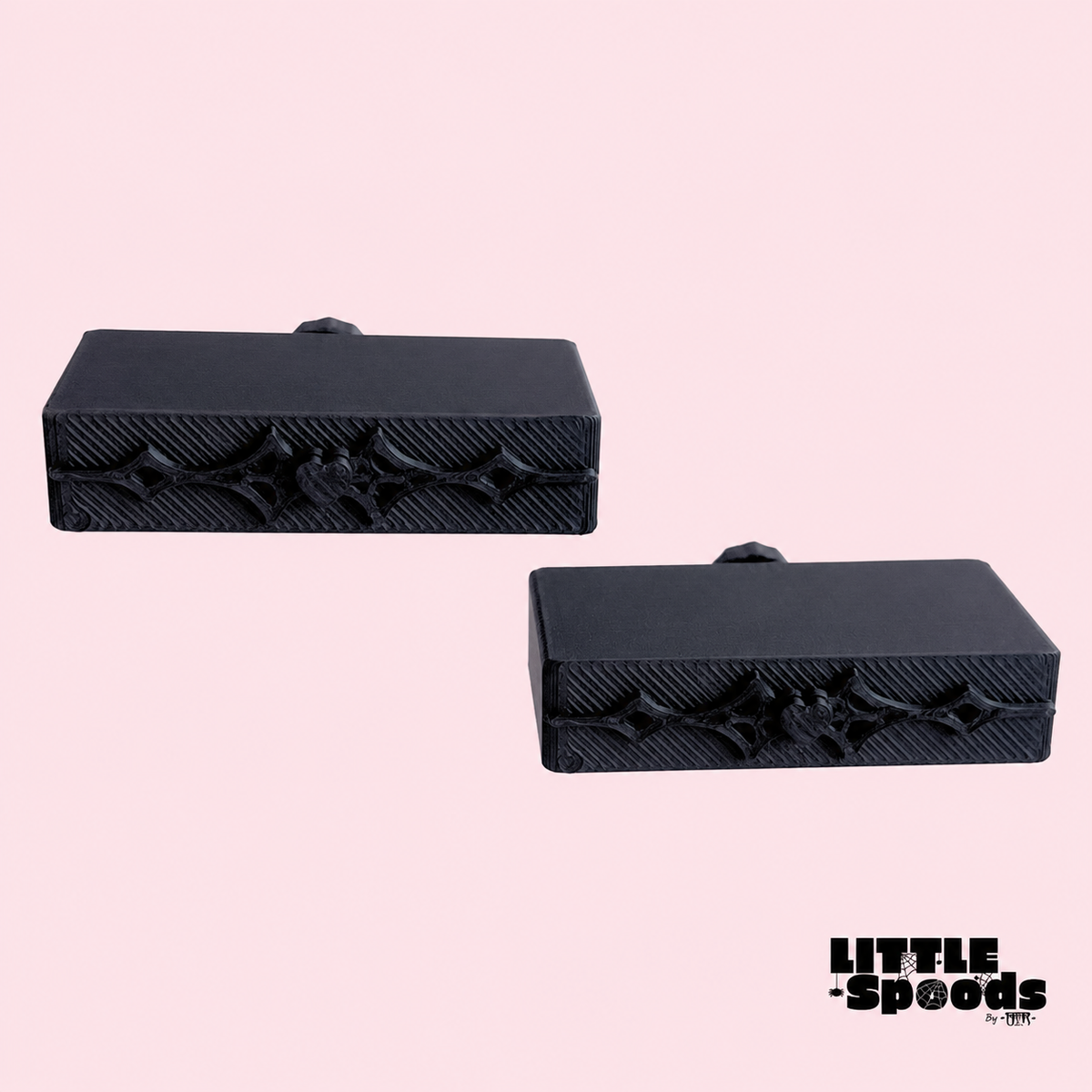 Black Vampirella gothic jumping spider ledges with decorative gothic detailing