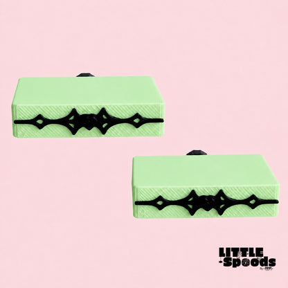 Green Vampirella gothic jumping spider ledges with black gothic detailing