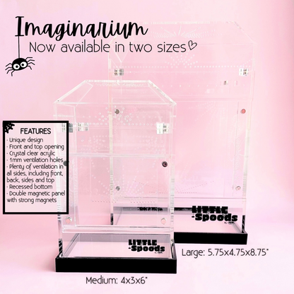 Medium and Large Imaginarium enclosure size comparison showing dimensions and enclosure features