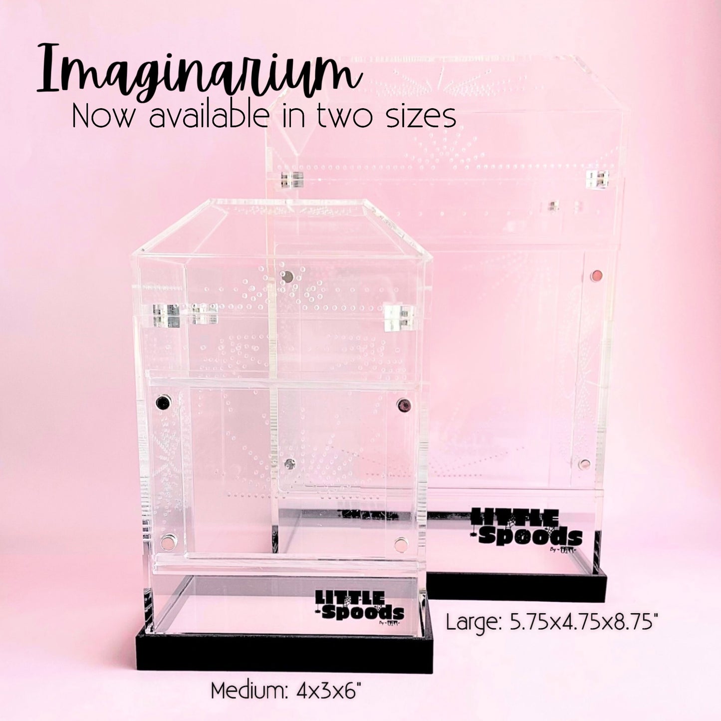 Medium and Large Imaginarium enclosure dimensions and size comparison chart