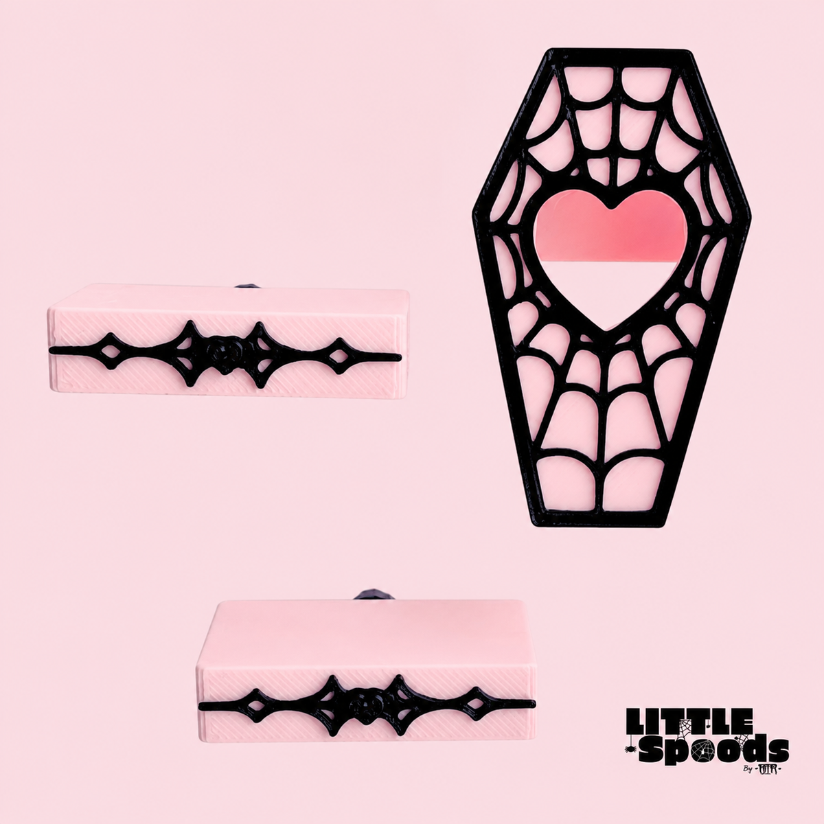 Pink Vampirella gothic jumping spider decor set with black gothic detailing