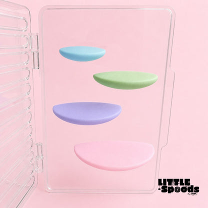 Round jumping spider ledges in pink purple and green showing the curved perch shape